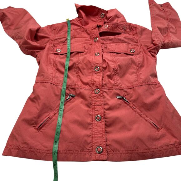 CHICOS Utility Jacket in Salmon Pink Size Medium (1) Cotton Lined Snaps Pockets - Picture 8 of 11